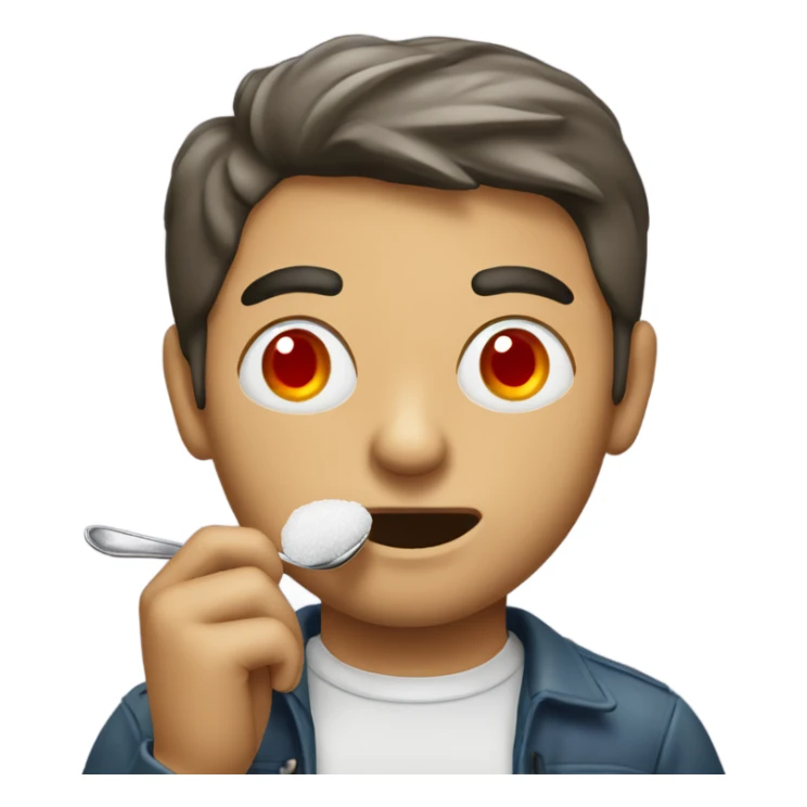 Man eating sugar from a spoon with red eyes sticker