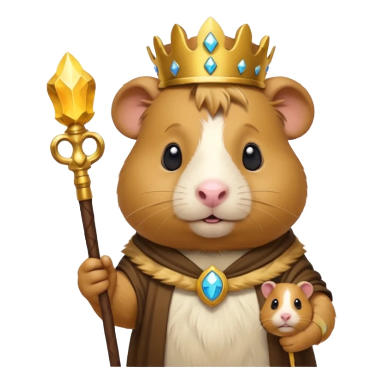 almighty guinea pig god with a mole on the left cheek, holding a scepter, emoji style sticker