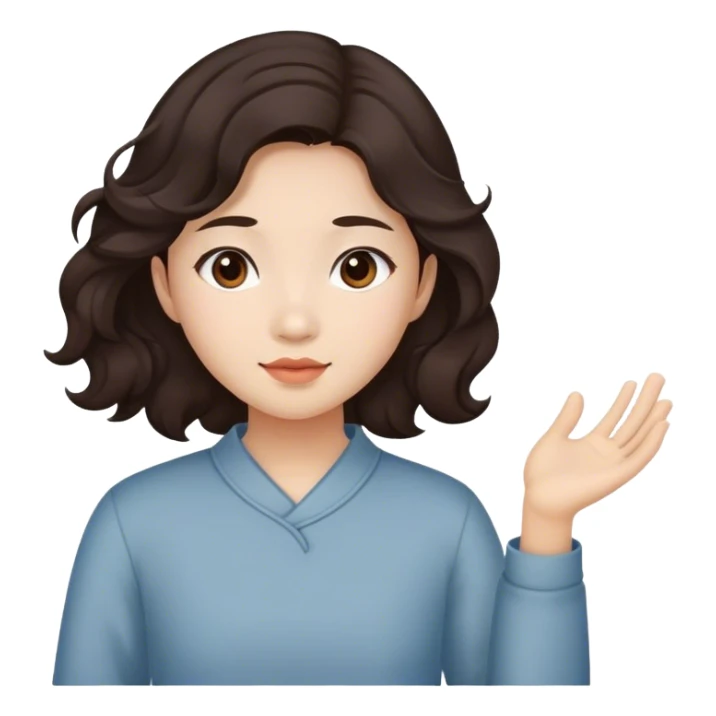 Beyaz tenli,koyu kahve dalgalı saçlı,asyalı bir genç kız sticker