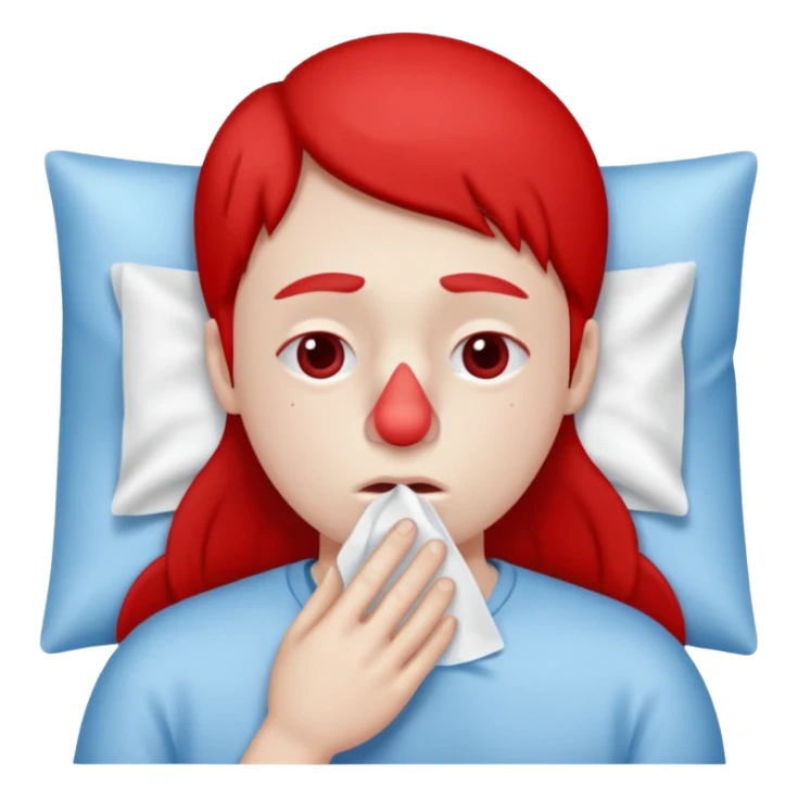 sick person with tissue on nose, fever and red nose. sticker