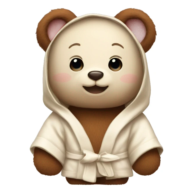 Brown Stuffed animal Bear wearing a cream bunny-eared robe sticker