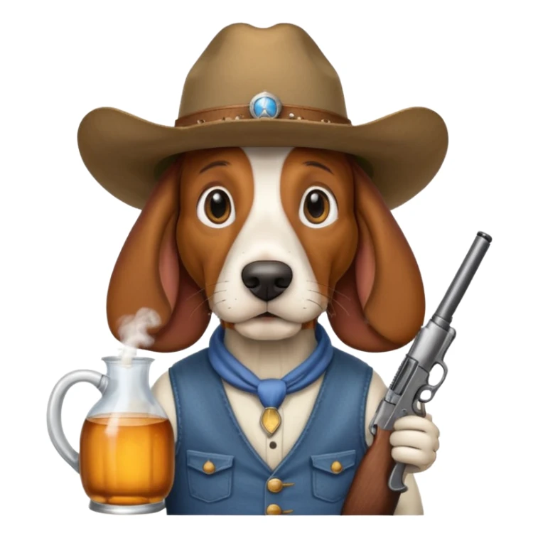hillbilly basset hound with cowboy hat moonshine and a gun sticker