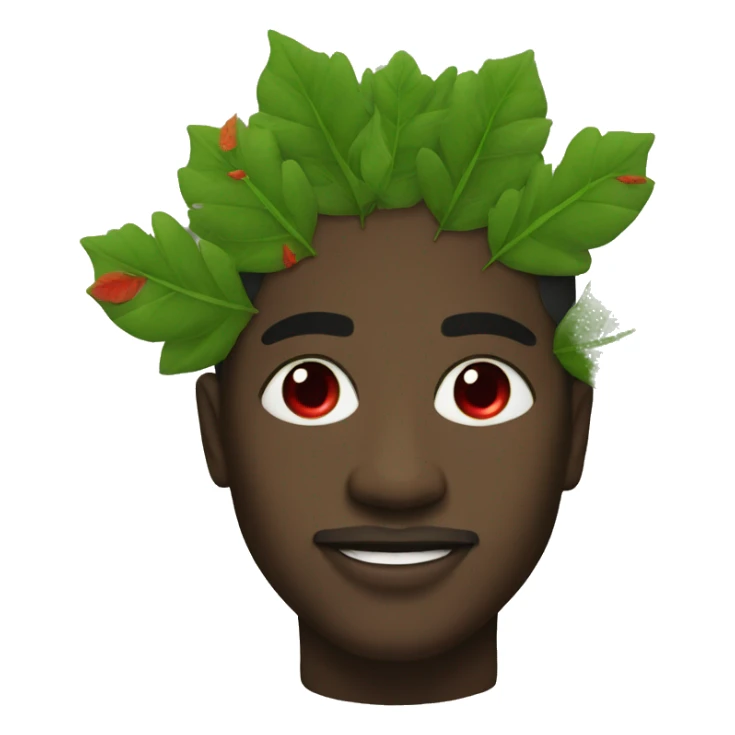 a black man with red eyes and green leaves around him sticker