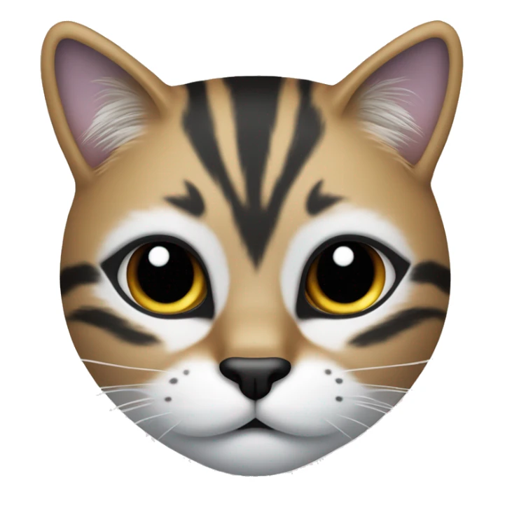 Cat with clear white face with a black mustache-shaped spot under the nose and a little on nose. Dark patches on the forehead and around the ears create a striking contrast with the white fur. sticker