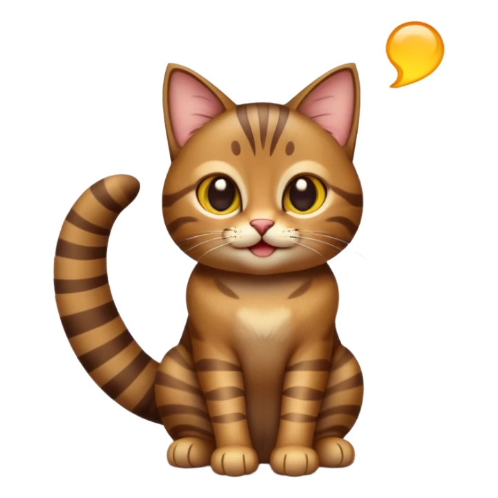 cinematic-[brown tabby cat]-realistic-full-body-sitting-emoji,-tail-curled-playfully-around-its-paws,-head-tilted-dramatically,-sleek-[tabby]-fur,-simplified-yet-hilariously-adorable-features,-highly-detailed,-glowing-with-an-almost-sarcastic-glow sticker