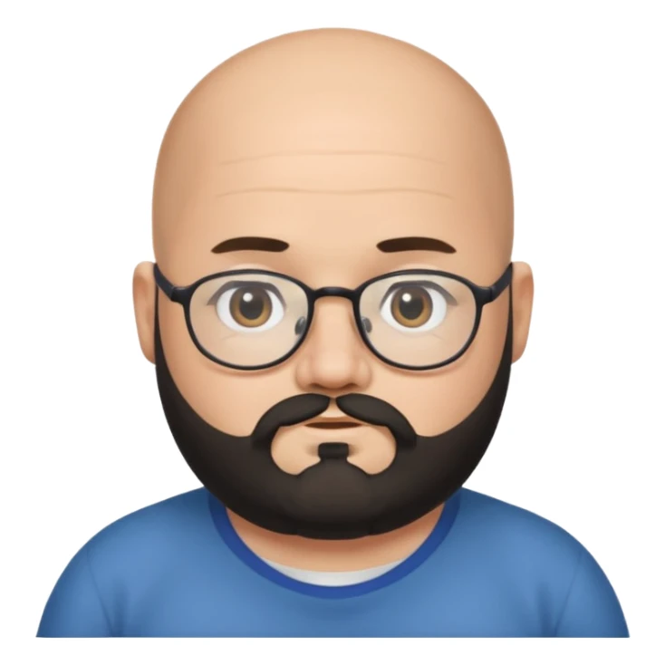bald on top and hair on sides, chubby face, with glasses and black beard sticker