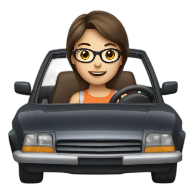 Girl with brown hair and brown glasses driving a car sticker