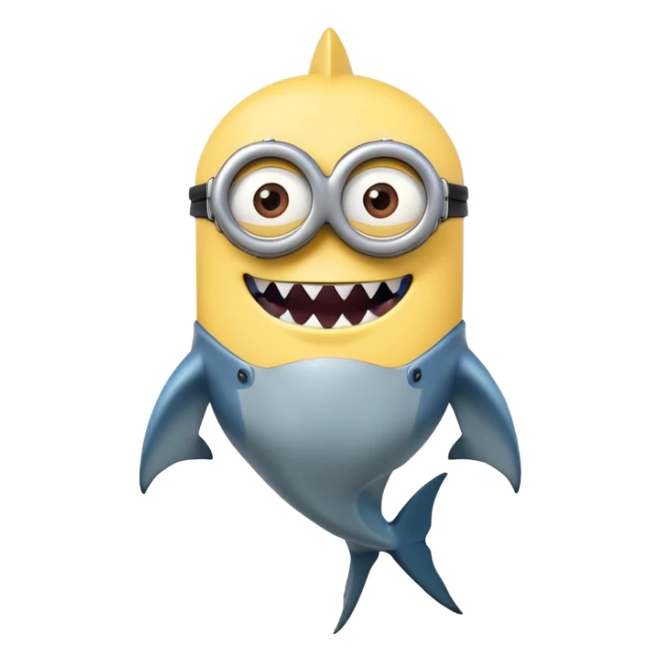 A minion with shark teeth and a shark body sticker