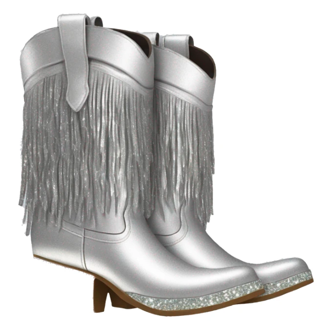Realistic silver colored fashion cowgirl boots with sparkly shiny glitter fringe on them. sticker