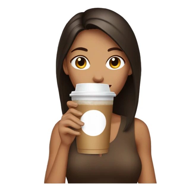 Brunette woman with iced coffee sticker