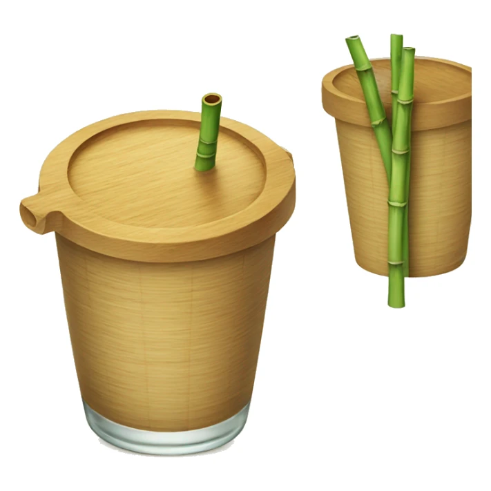 glass with bamboo lid and straw sticker