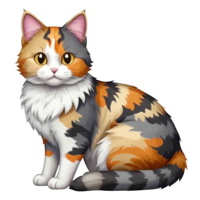 full body colourful light patched calico + white tabby cat cuddling a big dark grey and white tabby cat  sticker