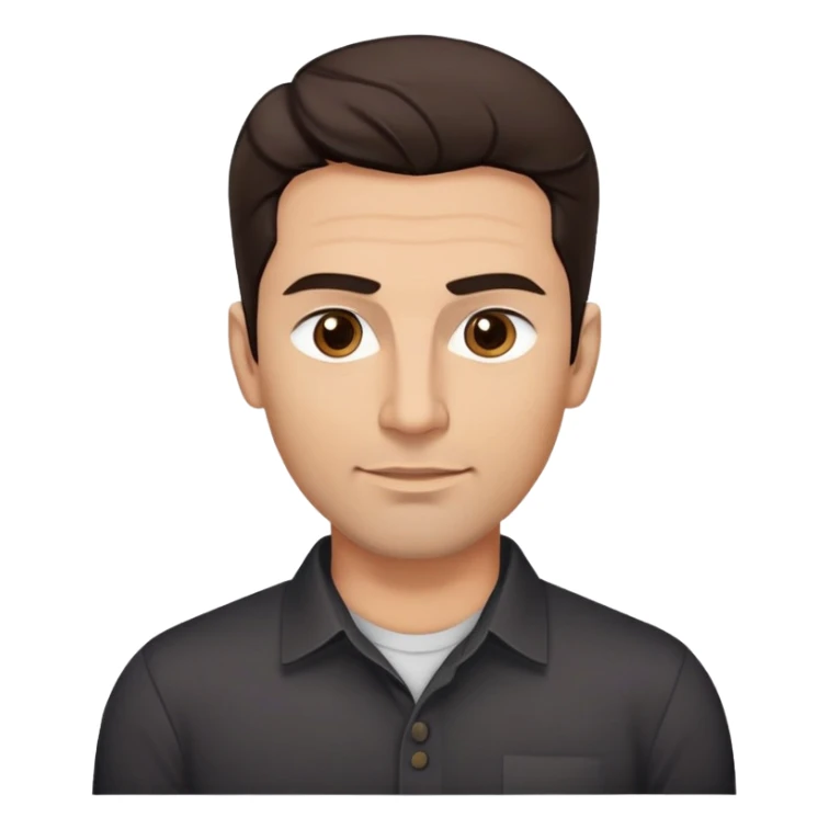 Youthful-looking athletic 40-year-old man with light brown skin, elongated face, defined jawline, attractive features, medium dark eyes, arched eyebrows, straight nose, confident expression, medium wavy dark hair with modern style, wearing a black buttoned-up shirt sticker