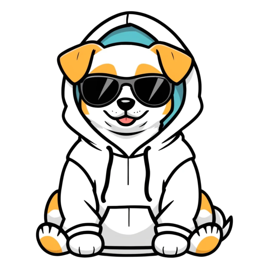 Dog wearing a hoodie and sunglasses  sticker