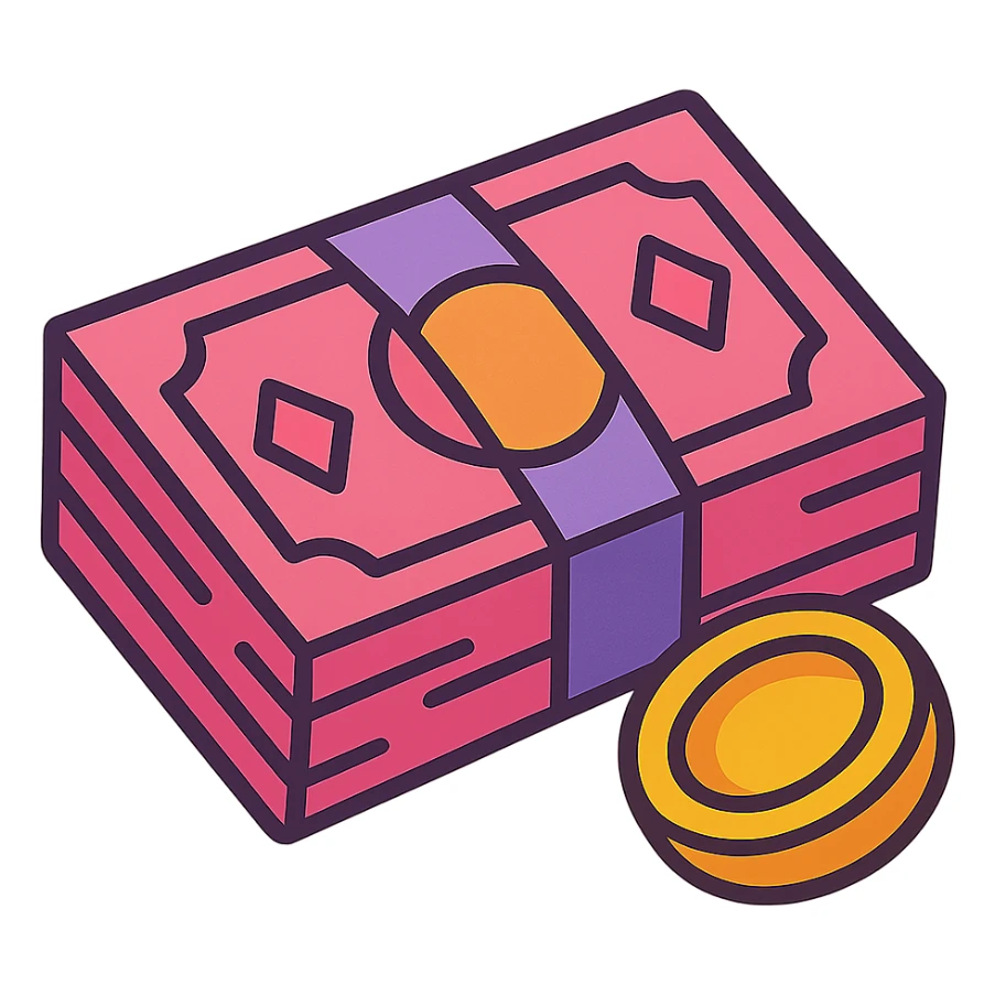 pink money, stylized, playful, cartoon, no text sticker