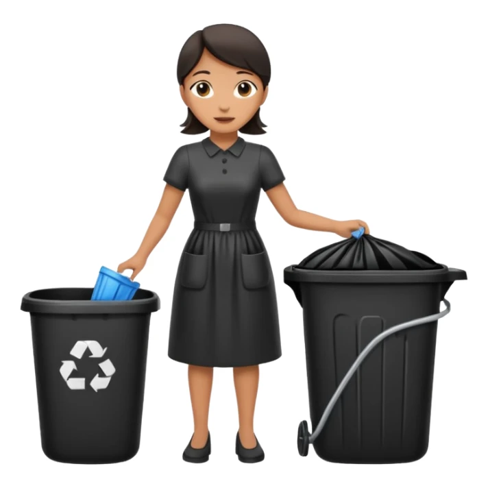 full body housekeeper putting black trash bag in the trash can sticker