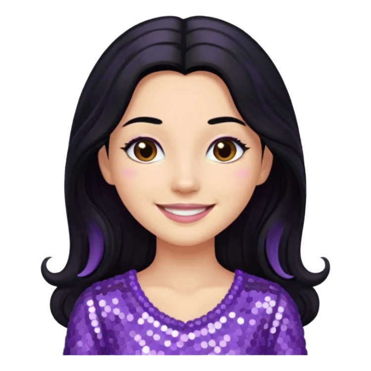 Esther from The Bible with long black hair, lavender sequin outfit sticker
