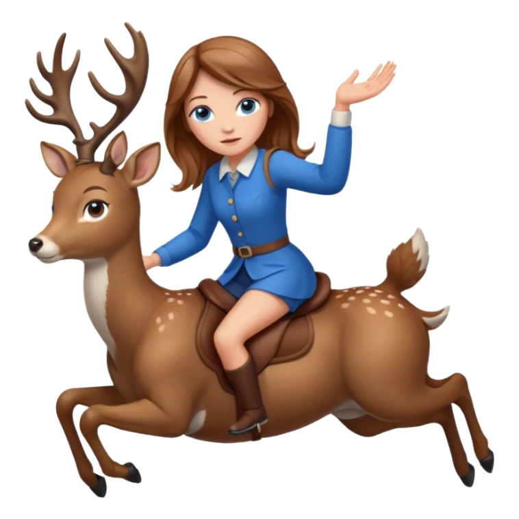 Girl with light brown hair and blue eyes riding a deer sticker