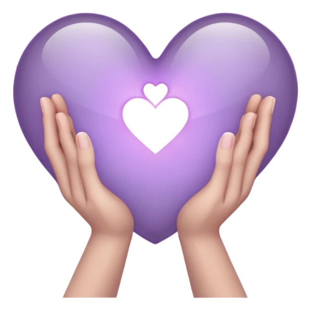 Hands joined in prayer with a pale purple heart sticker