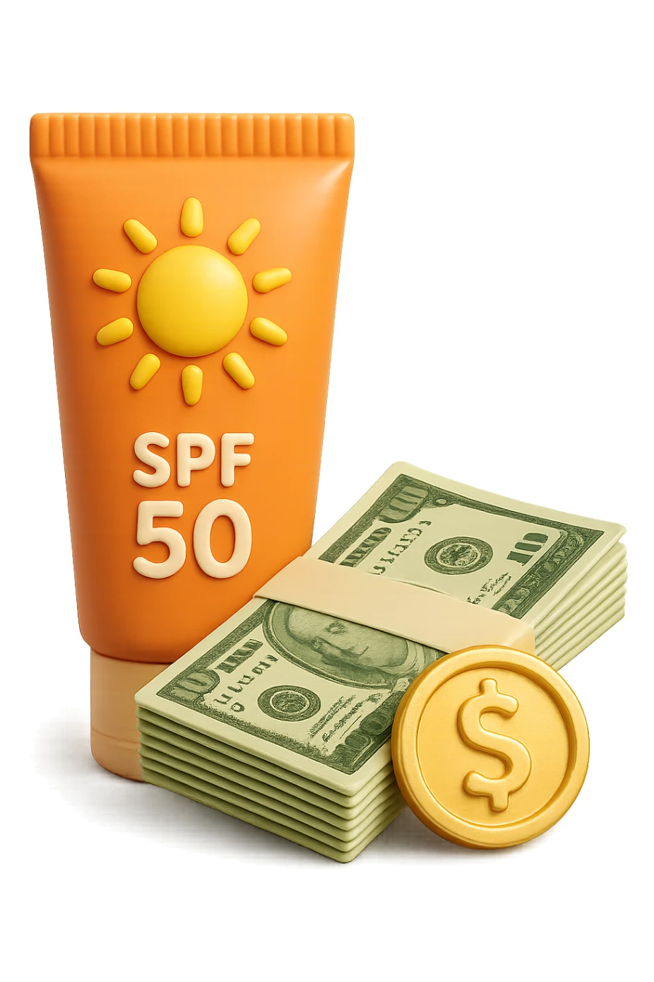 icona della crema solare con i soldi in 3d sticker