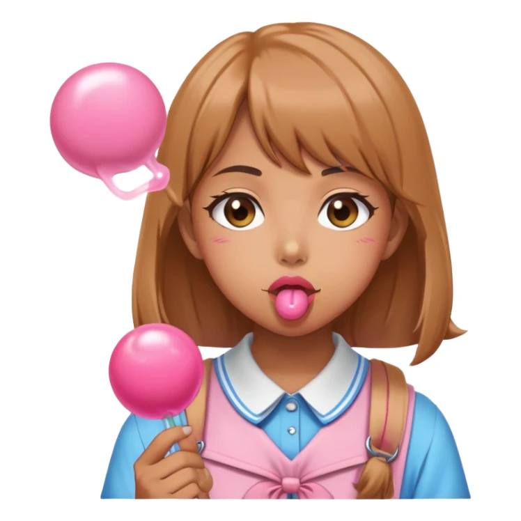 Anime style school girl blowing bubblegum sticker