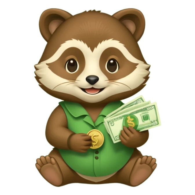 Green tanuki, all green body, has money sticker