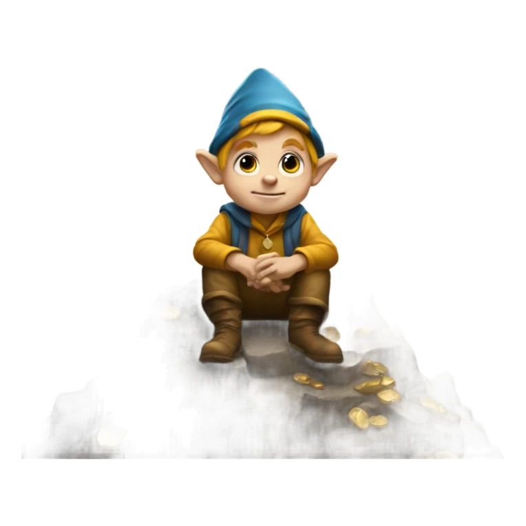 Gnome child sitting on a mountain of gold sticker