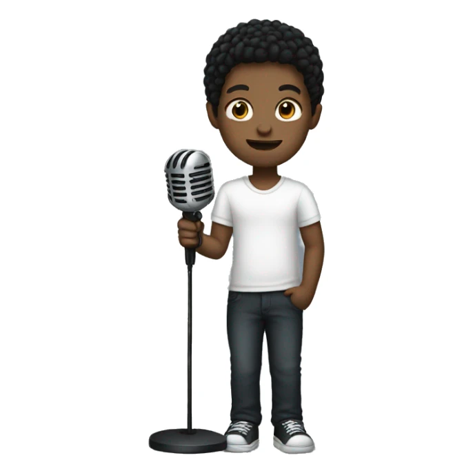 White Kid dark hair holding a microphone  sticker