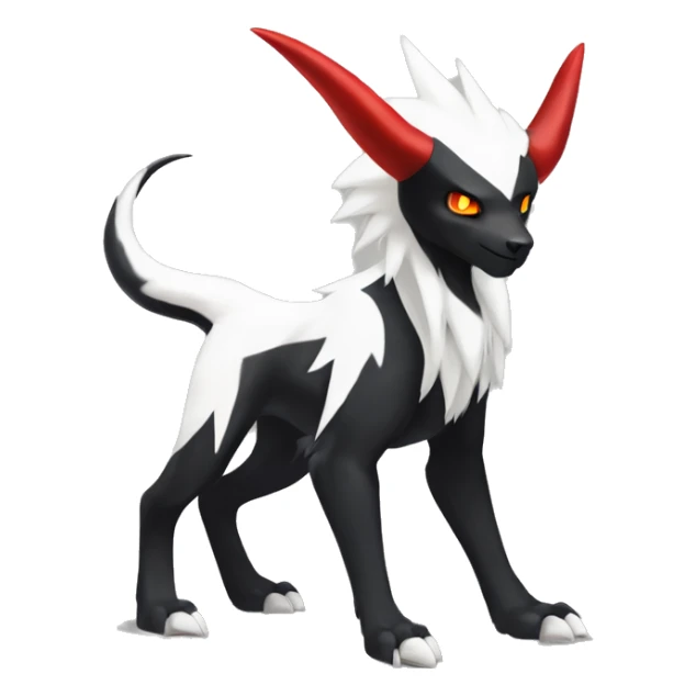 Black Cool Edgy Absol-Houndoom-Luxray Fakémon Digimon with Red and white Edgy markings, full body, outlined sticker