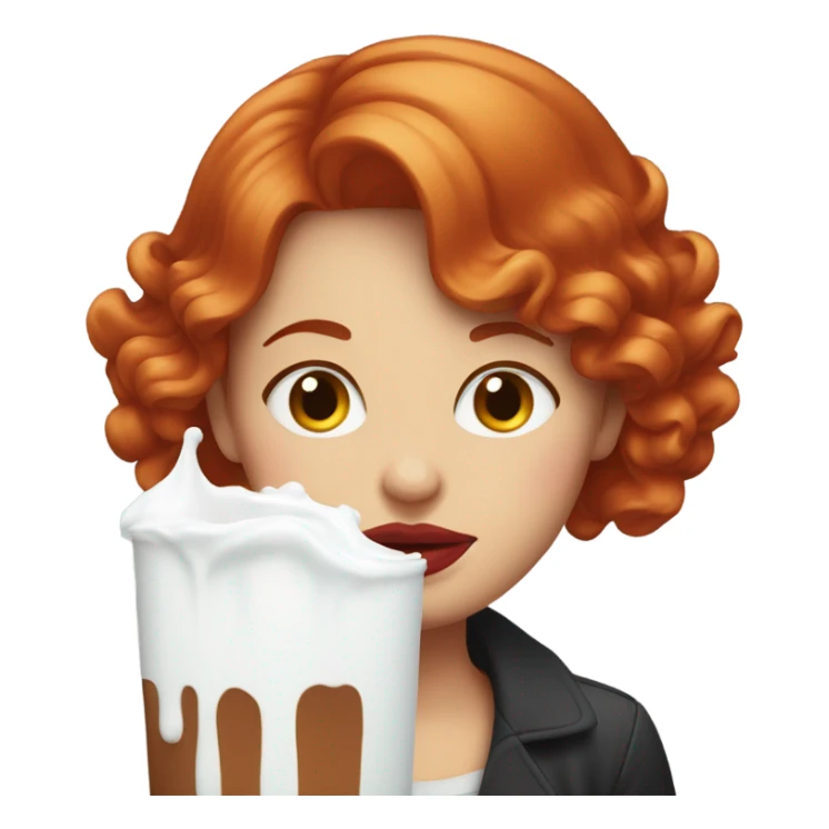 Red hair Lipstick Face covered in milk liquid sticker
