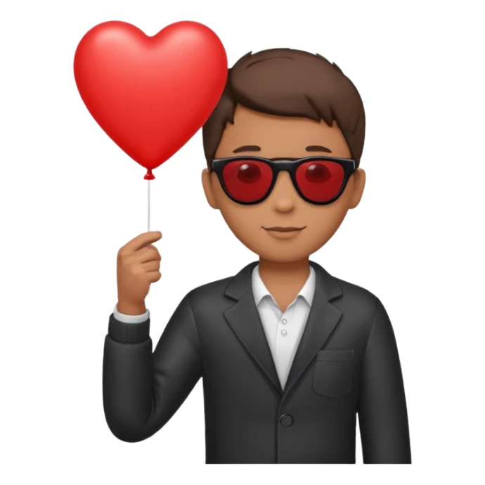 boy with sun glasses holding red heart balloon sticker