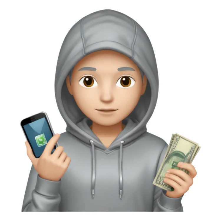 Silver skin, hoodied holding phone and money sticker