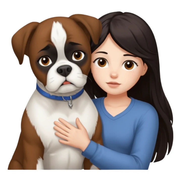 Girl with dark long hair loving on white boxer sticker