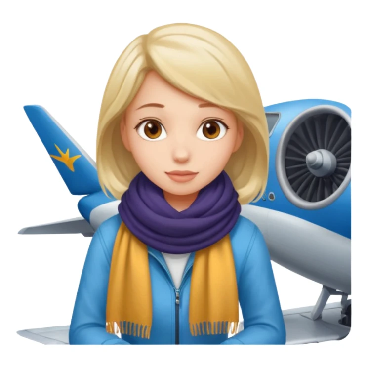 girl sitting on top of an airplane, simple, clear, no text sticker