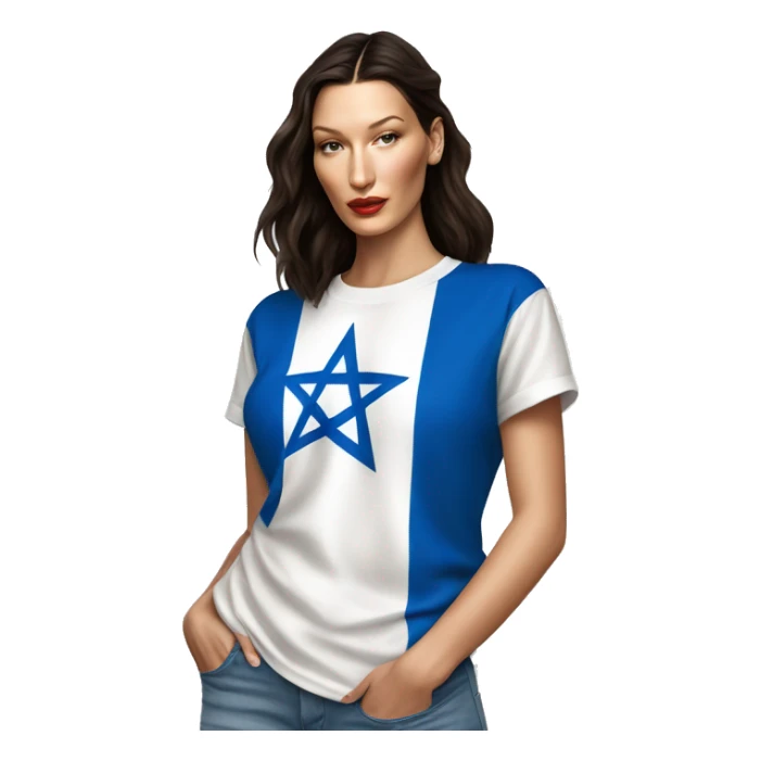 Bella hadid wearing t shirt with Israeli flag, full body sticker