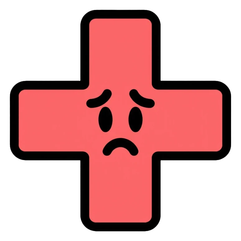 Red Cross medical symbol with negative vibes, sad face sticker