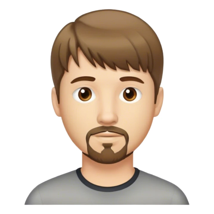  white male, short medium brown colored hair with bangs and goatee,  sticker