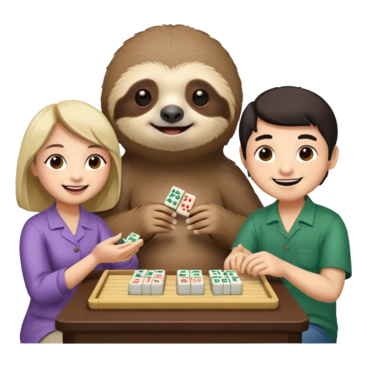 A sloth playing mahjong with two asian sticker