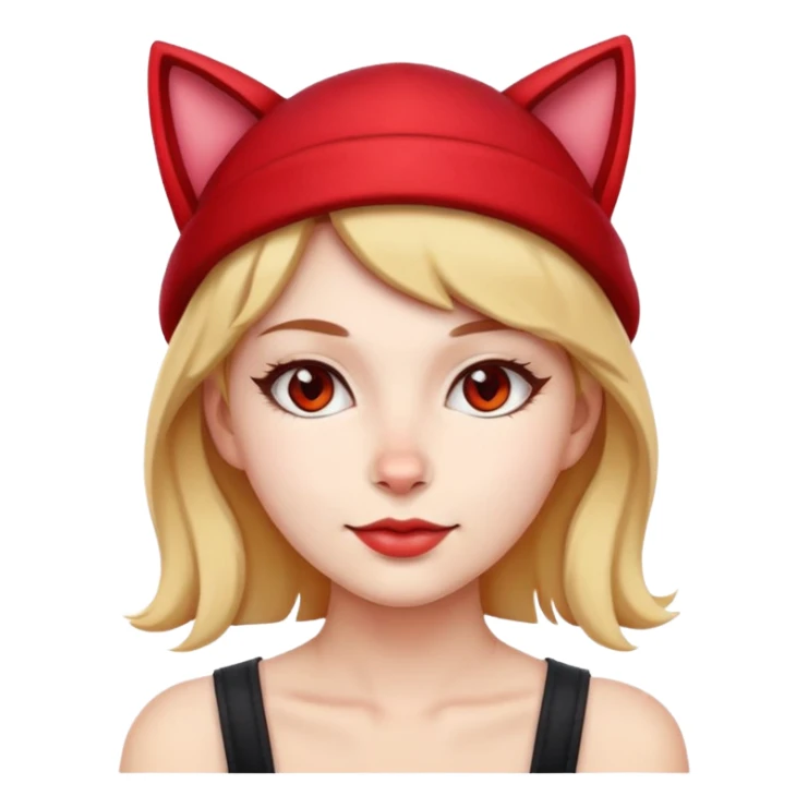 woman with red hat and cat ears sticker