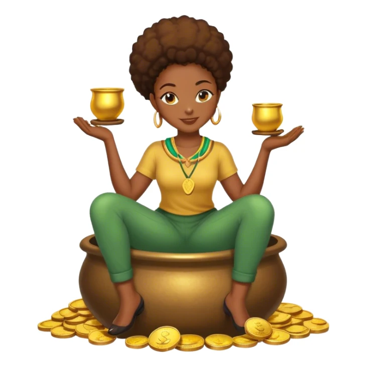 black woman sitting on a pot of gold coins sticker