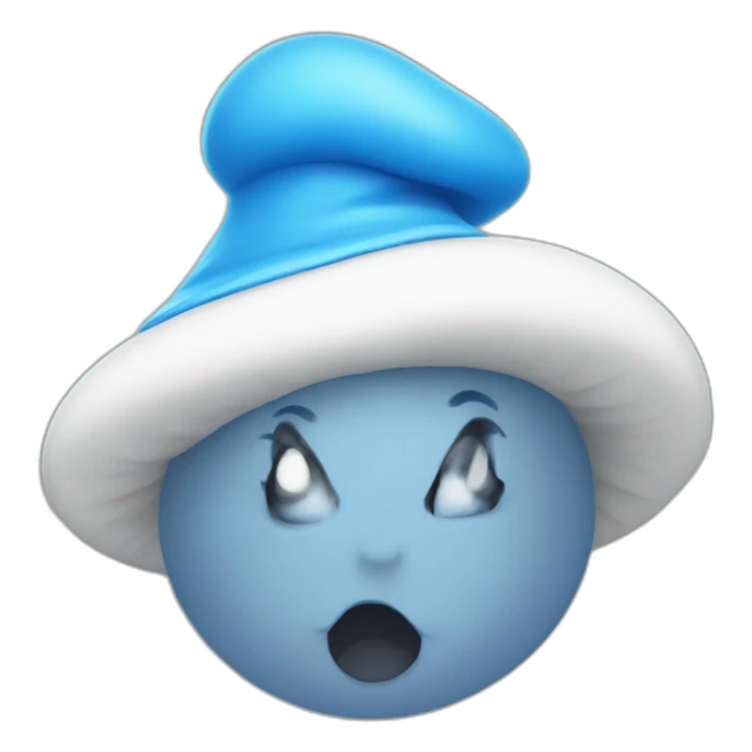 A blue Smurf with cat face and a white mushroom hat sticker