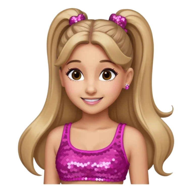 Ariana Grande with long dark blonde ponytail hair, pink sequin crop top sticker