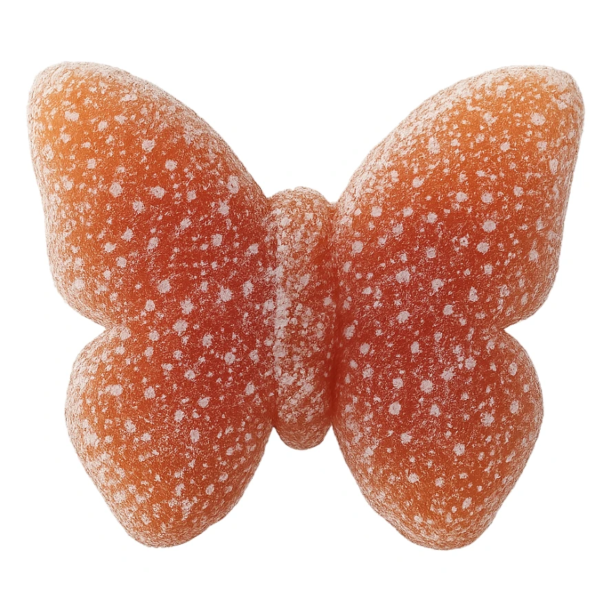 realistic butterfly-shaped candy with a sugar coating, isolated on a transparent background, no visible background sticker