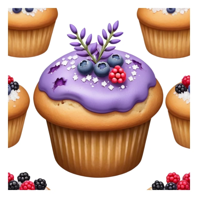Lavender flower sprigs on a muffin with berries and sugar crystals without frosting  sticker