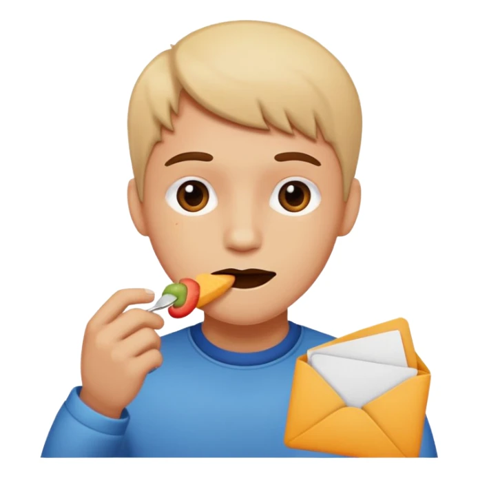 Person eating the letter “L” sticker