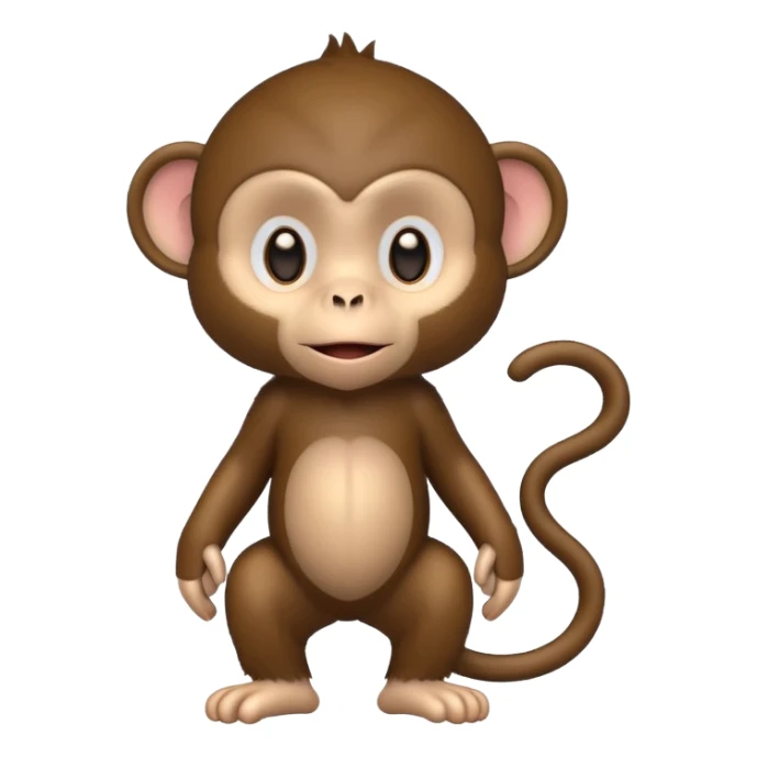 Cute 2.5D shading with fur and dark brown color Graphics. Front View Standing Monkey. For kids. sticker