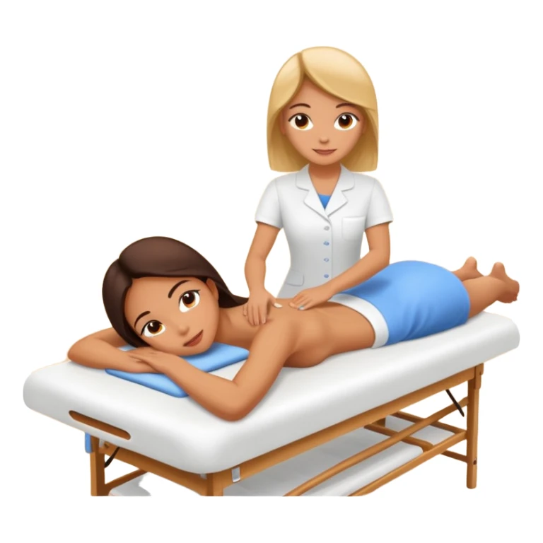 A cute emoji-style illustration of a girl lying on a massage table during a relaxing massage session,  sticker