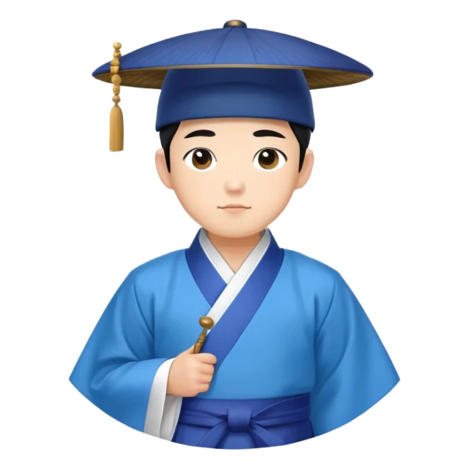 young man, blue hanbok, Gat hat, minimal background sticker