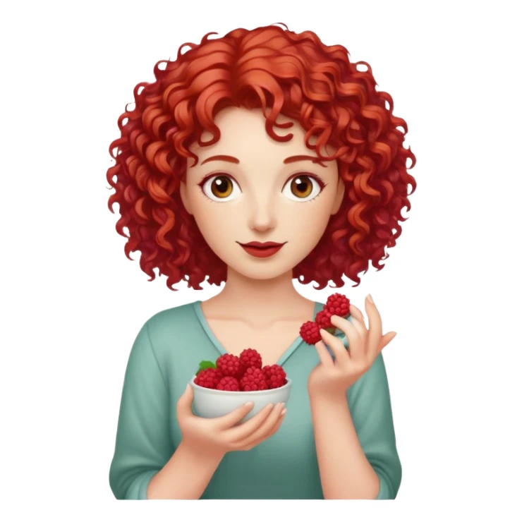 red-haired curly-haired woman holding raspberries in her hands sticker