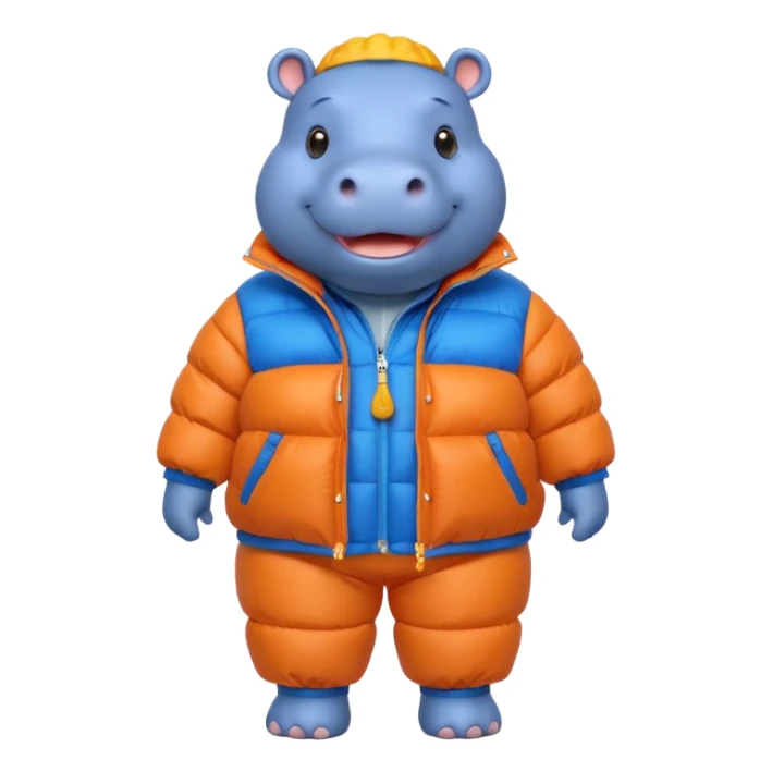 a full body of cute hippo with puffer clothes sticker